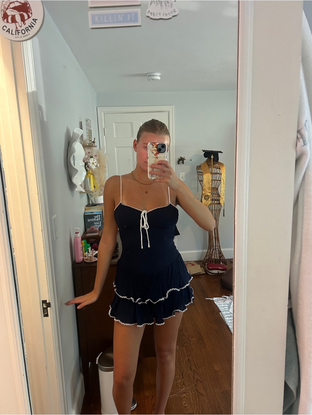 Cotton Candy LA Navy Blue Ruffle Mini Dress